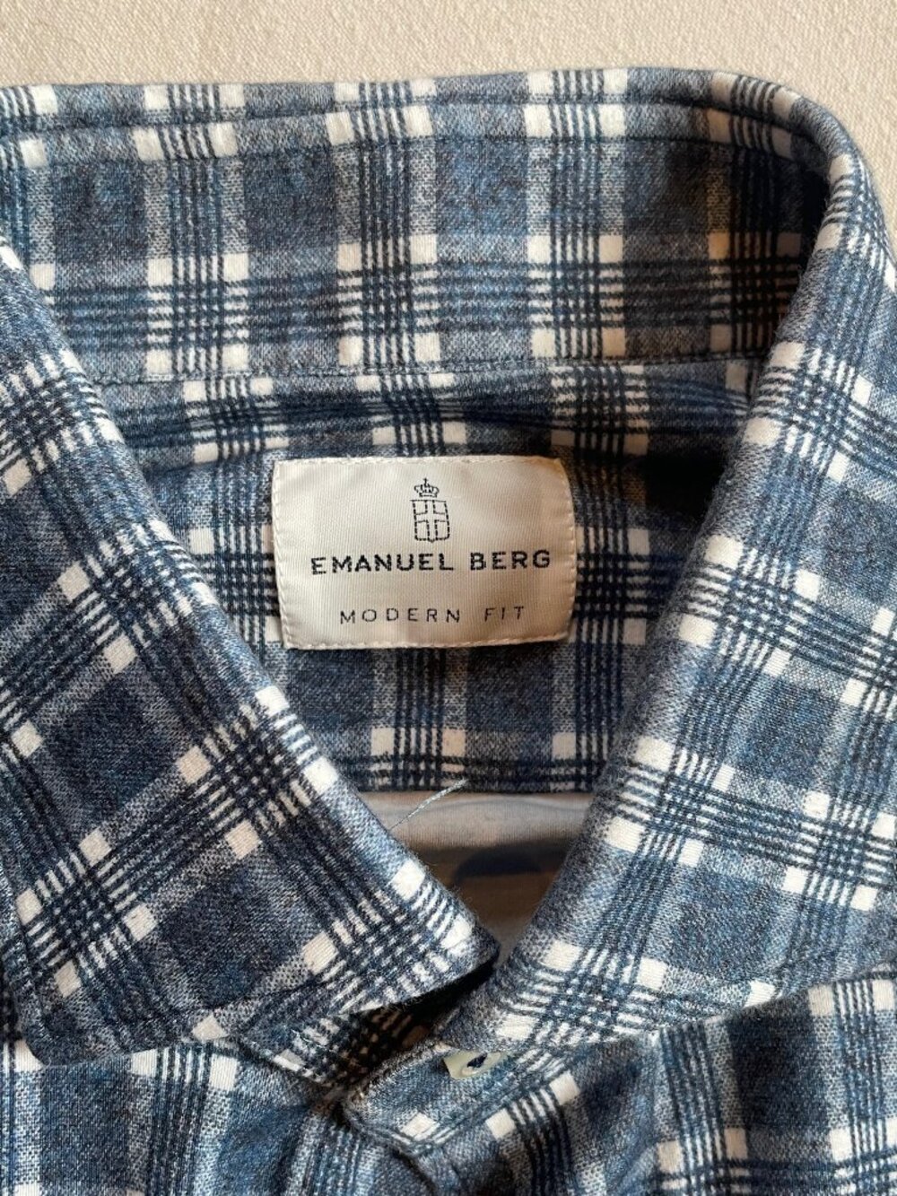 Emanuel Berg Blue and White Plaid Modern Fit Casual Button-Down Shirt